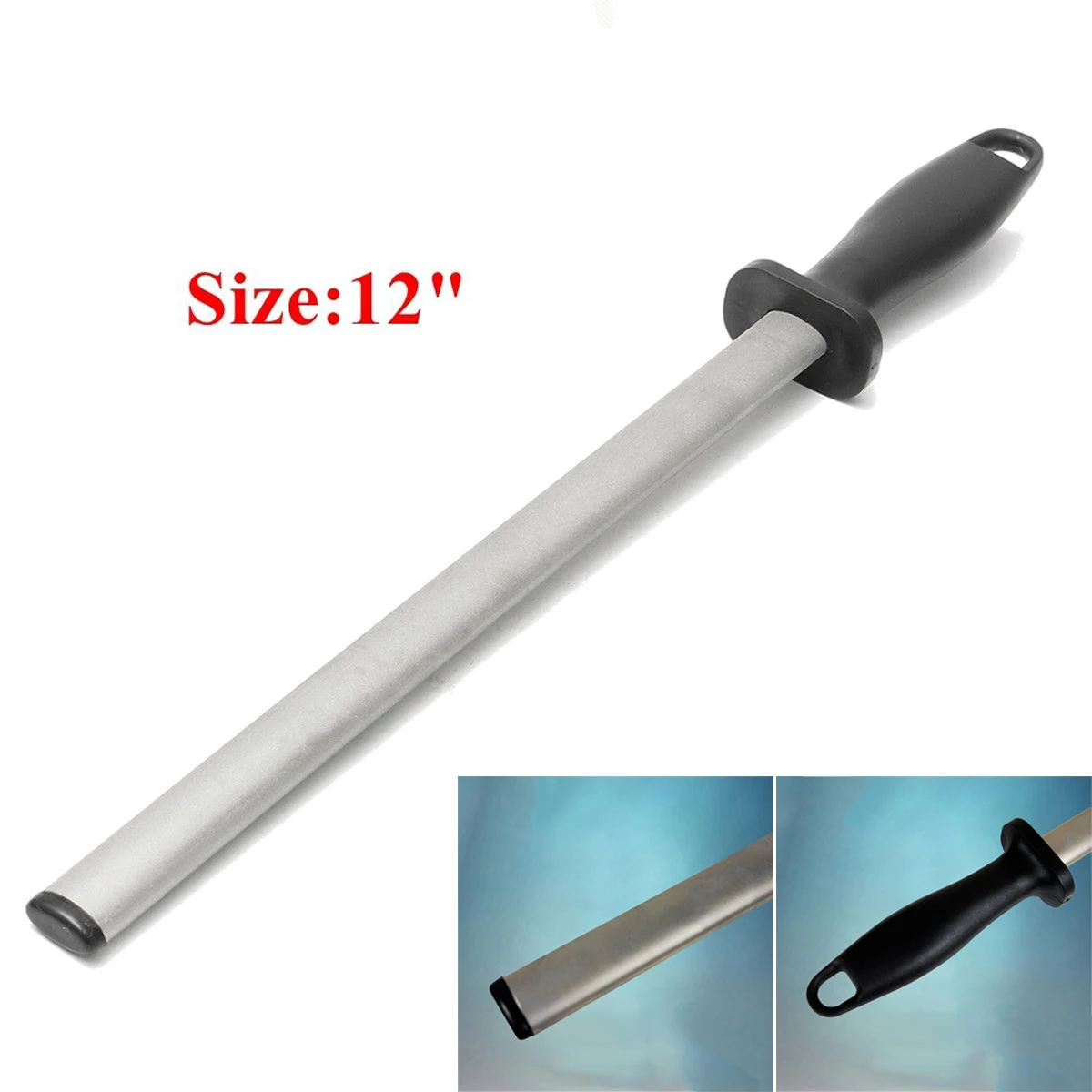 400 12'' Grit Diamond Kitchen Cutter Sharpening Steel Rod Sharpener Stone Tool Sharpening Stick