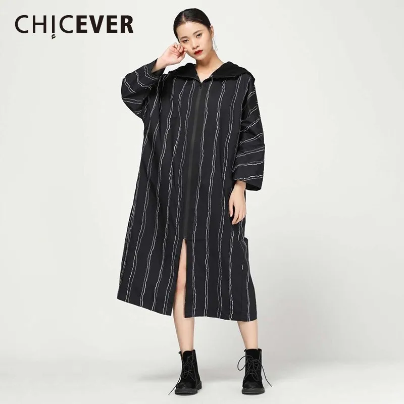 CHICEVER Весна Полосатое платье для женщин с капюшоном наручные часы рукав молния