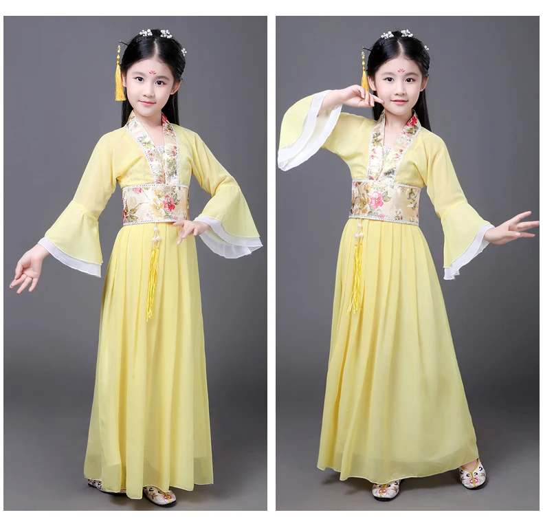Китайское платье Hanfu Феи народные танцевальные костюмы для детей Традиционный