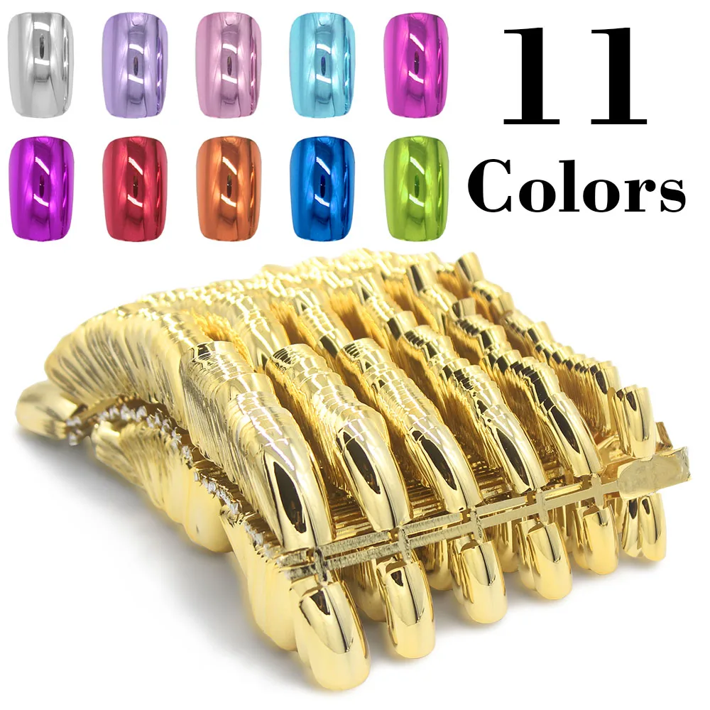 

Kimcci Full Cover False Nail Art Tips 600pcs 11 colors Mirror Shiny Metallic Light Nail Extension Decorated Manicure Accessories