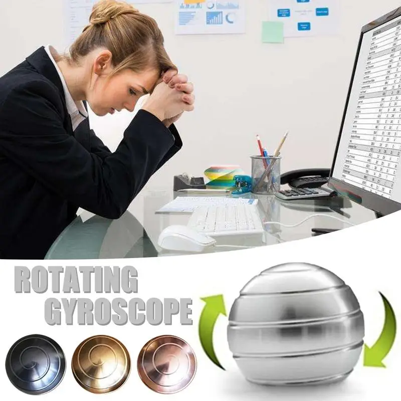 New Desktop Decompression Rotating Spherical Gyroscope Desk Toy Metal Gyro Optical Illusion Flowing Finger Toy For 3