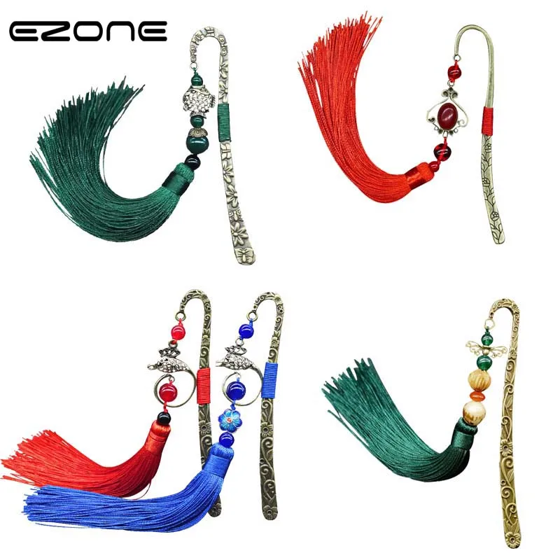 

EZONE Vintage Bookmark Chinese Classical Retro Hairpin/Feather Bookmarks Chinese Folk Style Book Holder School Office Supply