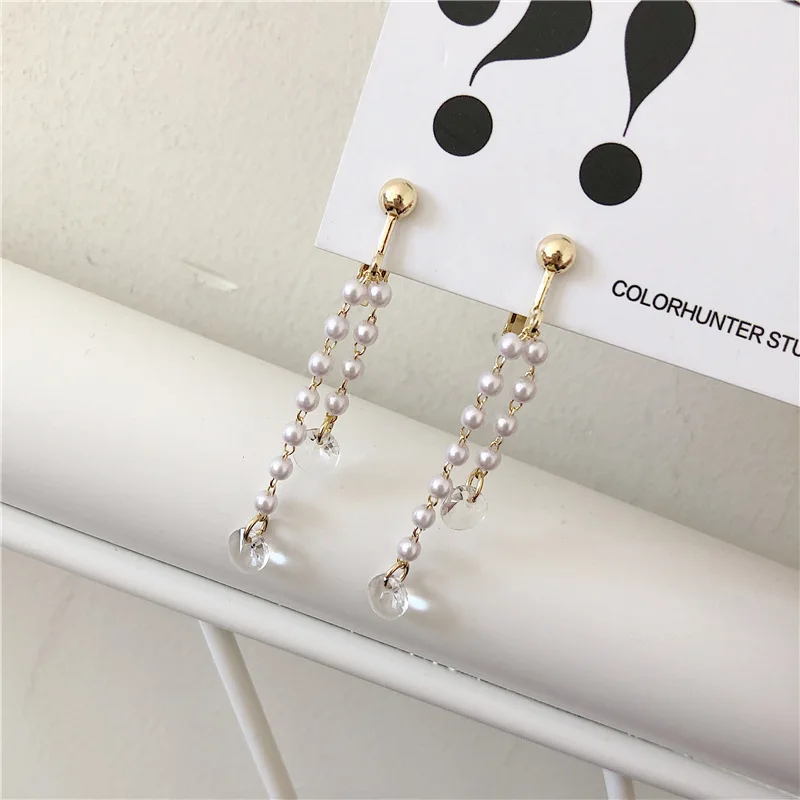 

New White Crystal Geometry Round Metal Long Earrings Women Fashion Girls Pearl Earrings Jewelry