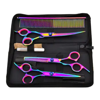 

Pet Scissors Pet Hair Cut 7 Inch Colorful Set Shears Pet Beauty Tools Set Kit Dogs Grooming Hair Cutting Scissor Set Supplies