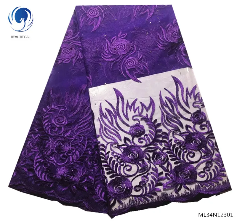 

BEAUTIFICAL lace fabric purple lace embroidered fabric african lace fabrics high quality flowers fashion 5 yards/lot ML34N123