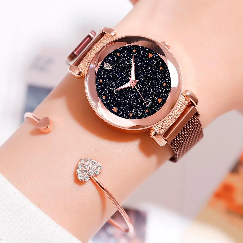 

Women Watches Luxury Rose Gold Minimalism Starry Sky Magnet Buckle Casual Female Wristwatch Roman Numeral