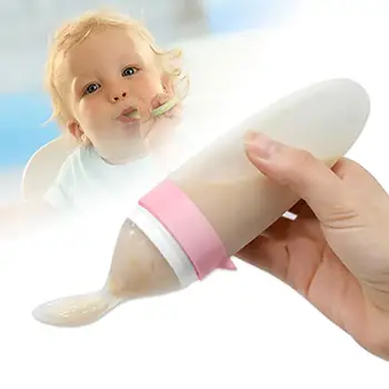 

120g Silicone Baby Cereal Feeder Bottle Spoon Baby Toddler Feeding Bottle With Spoon Fresh Food Fruit Puree Squeeze Feeder