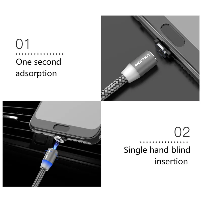 USLION светодиодный магнитный кабель Micro USB type C для huawei mate 20 Pro samsung Быстрое зарядное