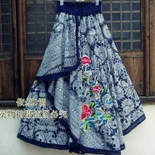 Новая национальная трендовая льняная Двухслойная юбка средней длины с завязками винтажная Женская Асимметричная длинная юбка в пол юбка