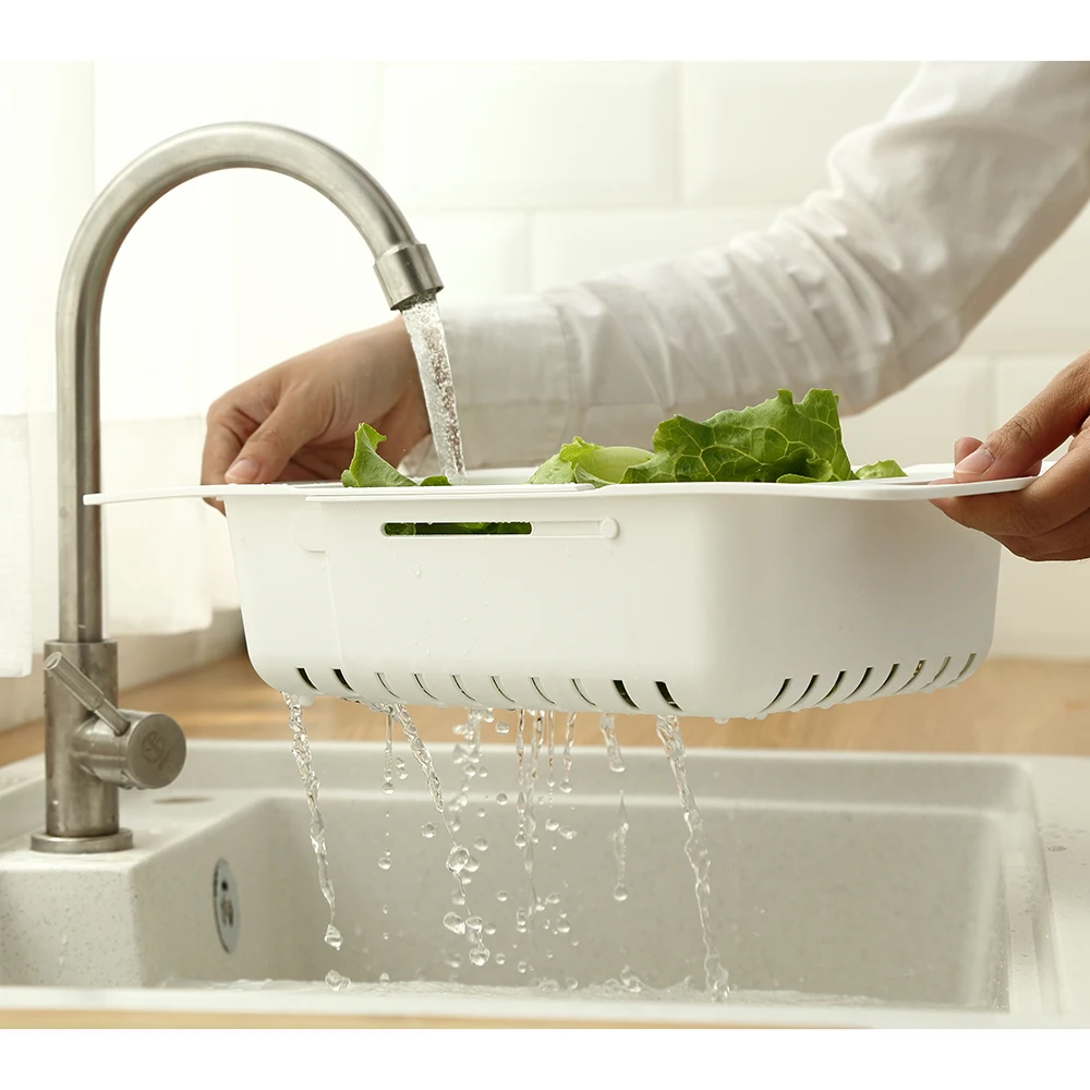 Home Retractable Vegetable Drainer Basket Kitchen PP Fruit Washer Bowls