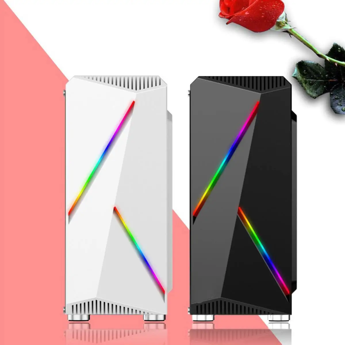  LEORY Transparente Computer PC Case Gaming Tower ATX Audio with 2 RGB Color Changing Light Strips 3