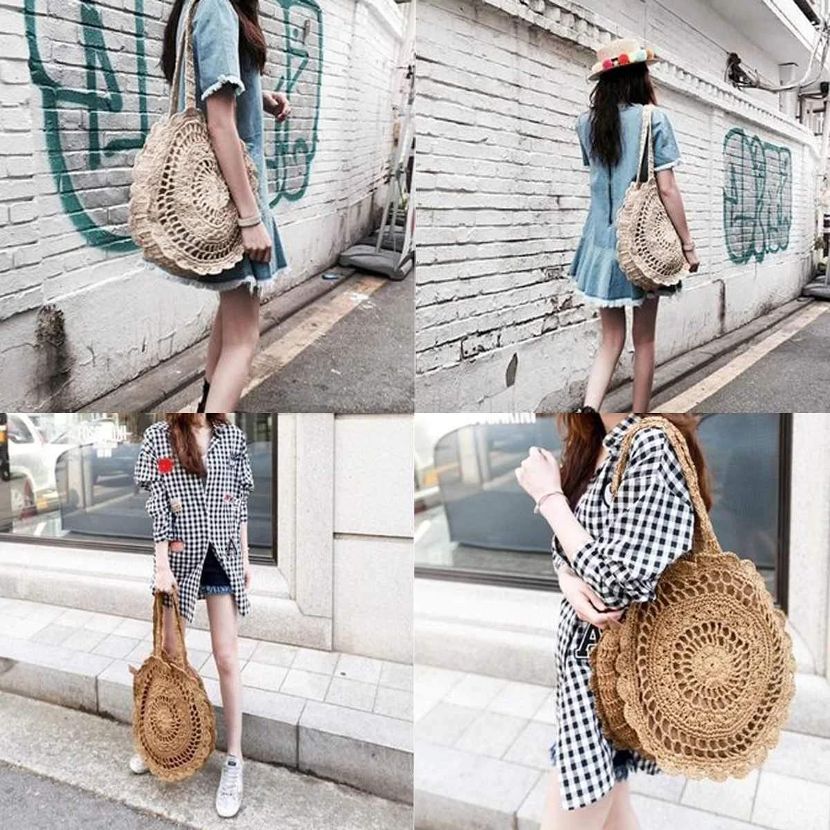 2019 bolso Vintage de paja de playa para mujer, bolso de mensajero de ratán tejido hecho a mano, bolso de hombro bohemio de verano de Bali