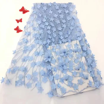 

High quality blue lace fabric 3D applique lace African fabric latest shirt tulle lace fabric RF30311