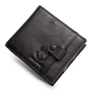 

BULLCAPTAIN Genuine Leather Men Wallets Credit Business Card Holders Zipper Cowhide Leather Wallet Purse