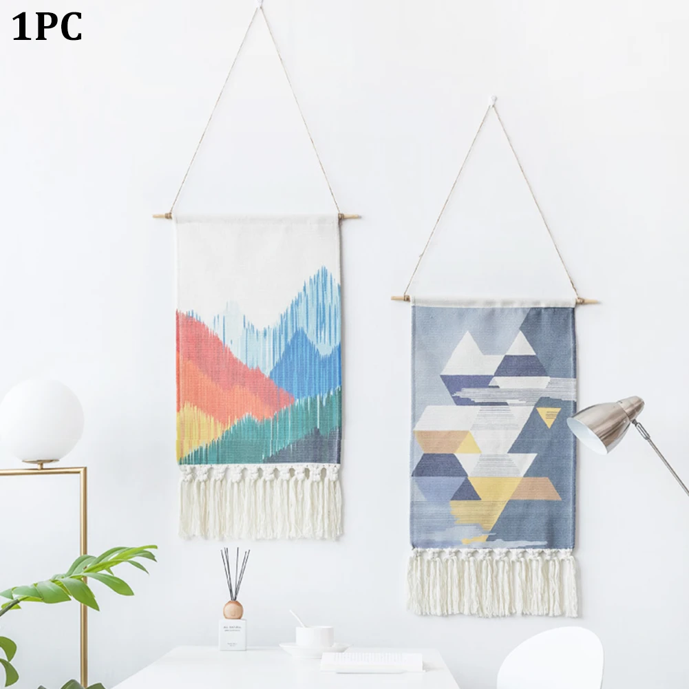 

Home Geometric Pattern Hanging Cloth Wall Decoration Wooden Rod Macrame Tapestry Free Shipping