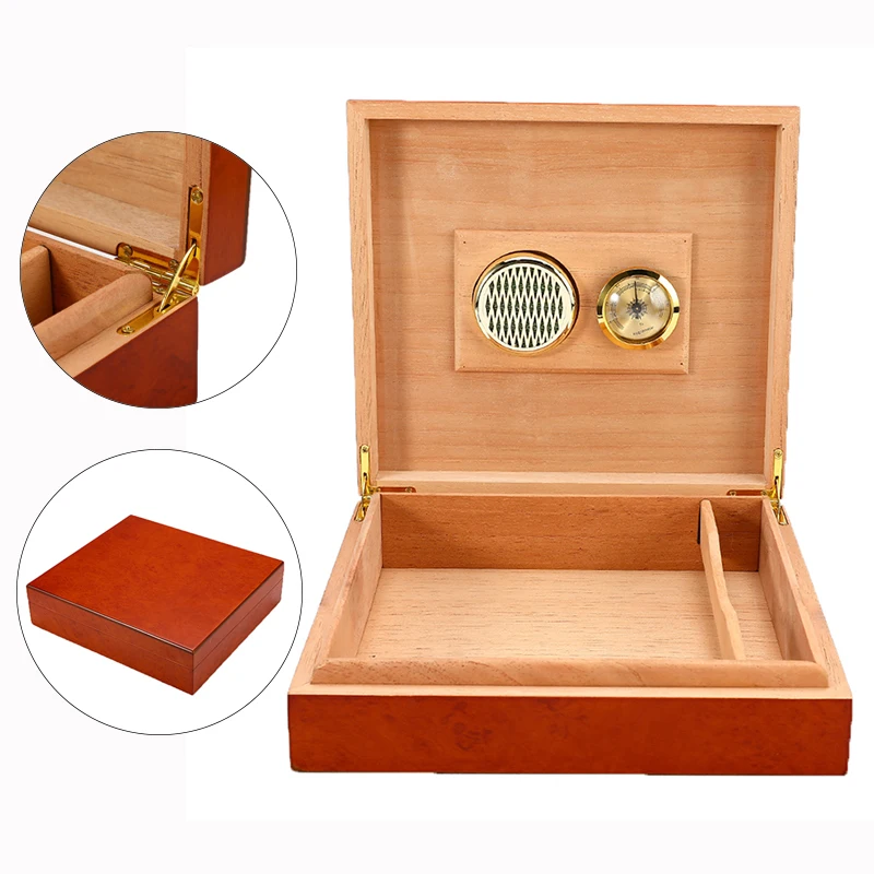 Cigar Humidor Wood Cigar Humidor Humidifier Brown Cedar Lined With Hygrometer Case Box Moisture Meter Moisturizing Device