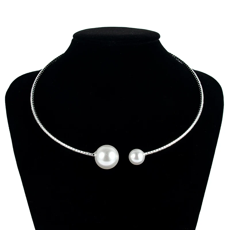 European Simulated Pearl Chokers Necklace Bangle Adjustable Jewelry Set 2PCS/Set for Women Bridal Wedding Party Accessories jewelry sets jewelry set