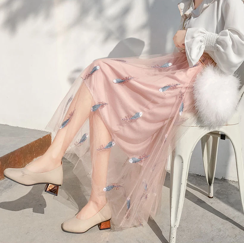 

Spring and summer new style Temperament high waist embroidered A-line shirt Slim versatile shirt