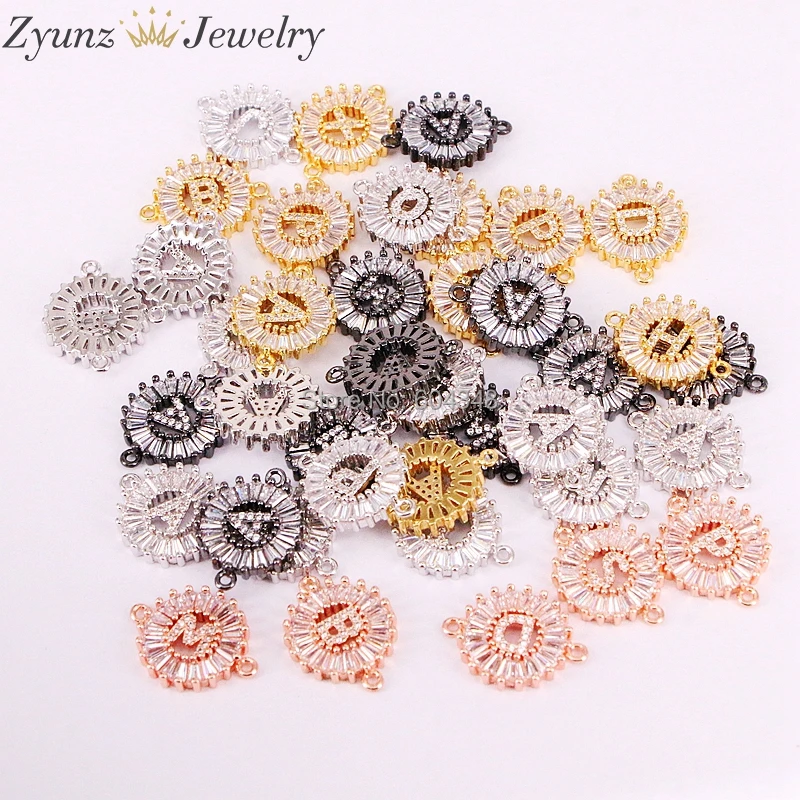 AZYZ182-8422 Gold Plated Initials Letter Connector Pendant Beads Pave CZ Alphabet Letter For Bracelet Necklace Jewelry Making 51026PCS