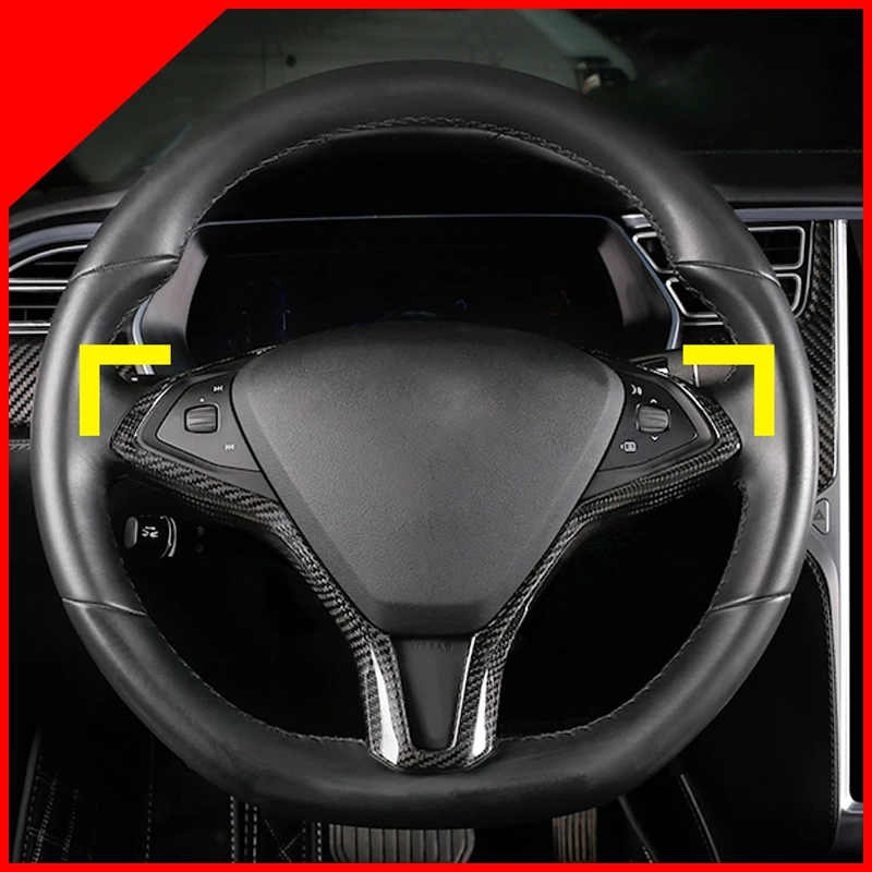 A Little Change For Tesla Model S Model X Carbon Fiber Steering Wheel Patch Interior Trim Cover 60 70 P85 P90d Car Sticker