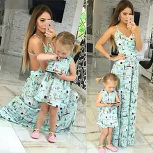 Платья для мамы и дочки Vestido mae e filha Одежда «Мама и я» без рукавов милые спагетти длинное платье на лямках