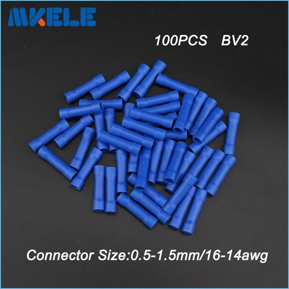 

New Arrivals 100pcs BV2 Insulated Straight Wire Butt Connector Electrical Crimp Terminals 16-14awg China