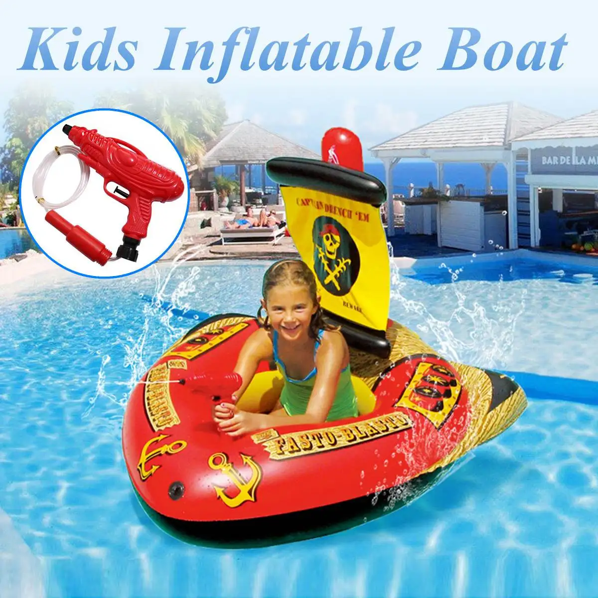 

Swimming Pool Kids Toy Pirate Water Inflatable Boat Swim Floating Row Bed Beach Environmental Open Bottom Seat Children Boy