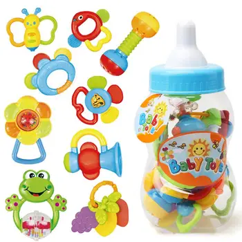 

Cartoon Early Educational Baby Toys Baby Rattle Toy Handbell Jingle Feeding Bottle Set Shaking Bell Ring Hand Play