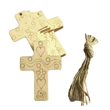 

10pcs/set Wooden Bunny Easter Egg Pendants Lovely Flower Cross Easter Day Hangings Ornaments Home Decoration With Hemp Rope