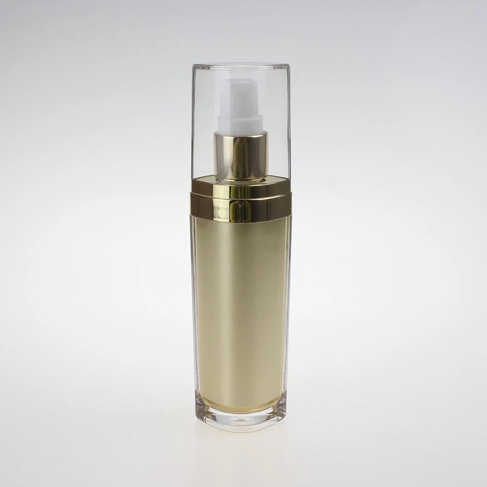 

Luxury gold empty 15ml cosmetic plastic eye shape pump lotion bottle, acrylic serum bottle 15ml with press pump