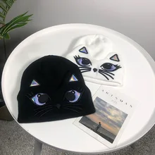 Милый кот Рисунок головные уборы для Для женщин вязанные шапочки Кепки Для женщин шляпа Для мужчин; вязаные шапки возводить средний палец зима Gorro; теплый