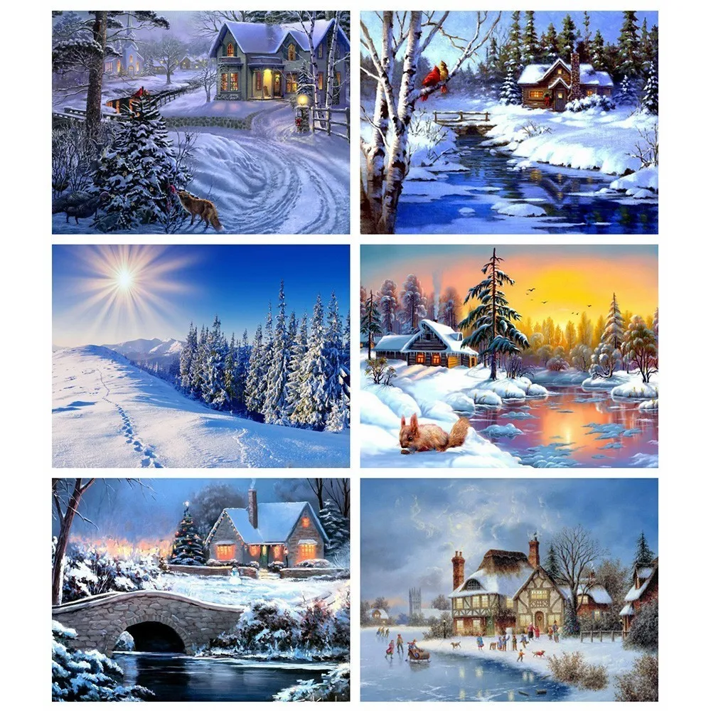 

HUACAN Diamond Embroidery Landscape Snow Full Drill Square 5D DIY Diamond Painting Winter Christmas Picture Of Rhinestone Decor