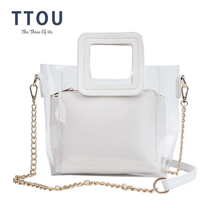 

TTOU 2019 Women Composite Bags Transparent Design Handbags Fashion Beach Bags Summer Casual High Capacity Shoulder Bags