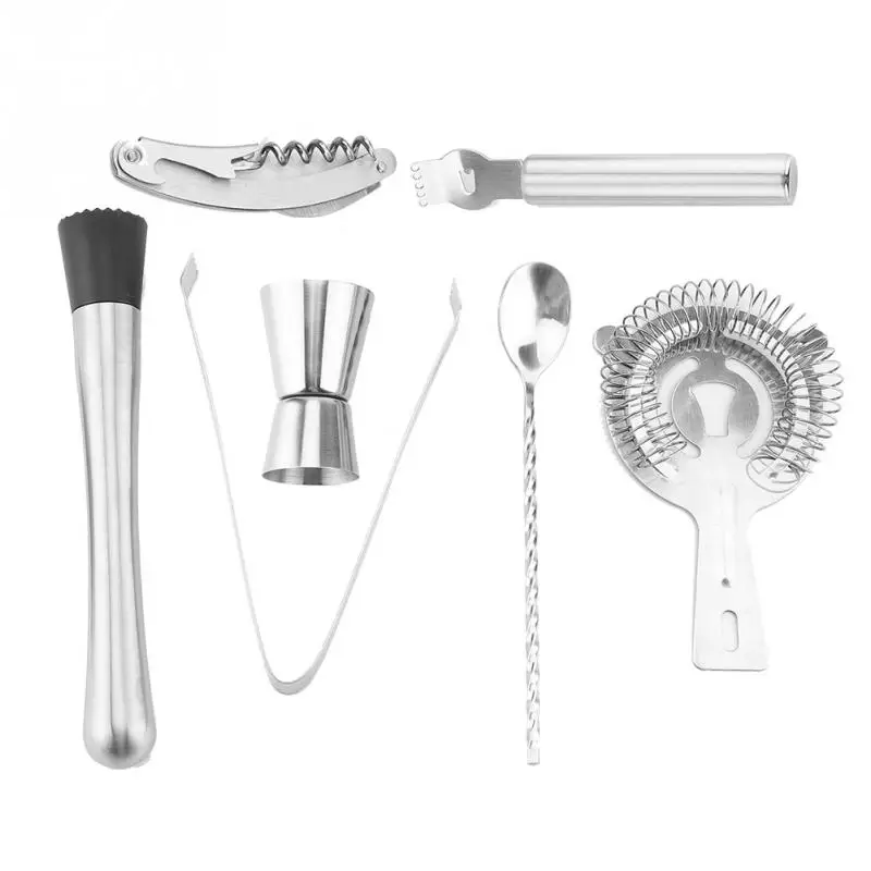 7Pcs Stainless Steel Cocktail Shaker Mixer Drink Hawthorn Strainer Ice Tongs Mixing Spoon Measure Cup Bartender Bar Tools Kit 7Pcs Stainless Steel Cocktail Shaker Mixer Drink Hawthorn Strainer Ice Tongs Mixing Spoon Measure Cup Bartender Bar Tools Kit