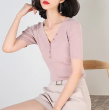 Spring and summer new style Korean women's solid color knitted Chiffon shirt Slim-fit sweater top