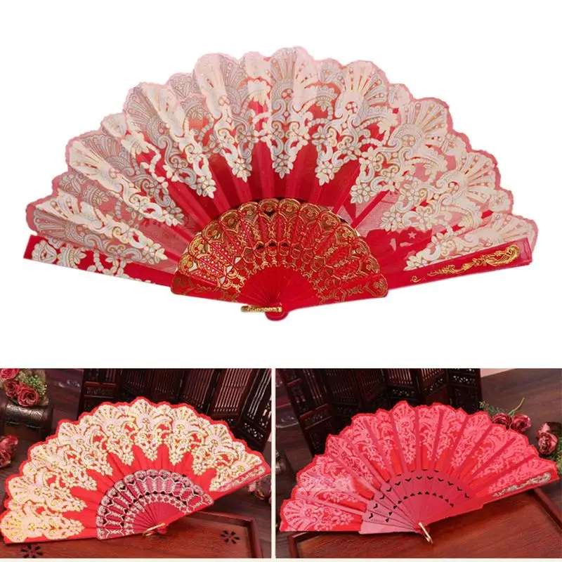 

Spanish Style Hand Fan Dance Party Wedding Home Decoration Silk Flower Fan Lady Folding Hand Fans
