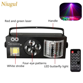 

With Remote Control 4in1 RG Laser Gobos Mixed Strobe Par Lamp RGBWY Beam LED DMX Light DJ Party Show Home Holiday Stage Lighting