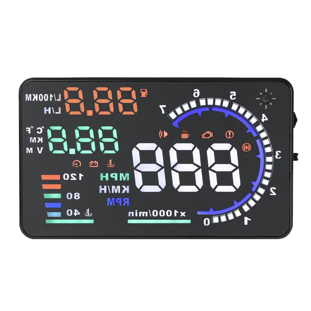 

A8 5.5in Car HUD Headup Display with OBD 2 Interface Plug Auto Driving Parameters Projection Over Speed Warning Alarm System
