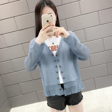 2019 Summer Kimono Cardigan V-Neck Long Sleeve Female Tops sunscreen air conditioning shirt Women Knitted Cardigan Coat
