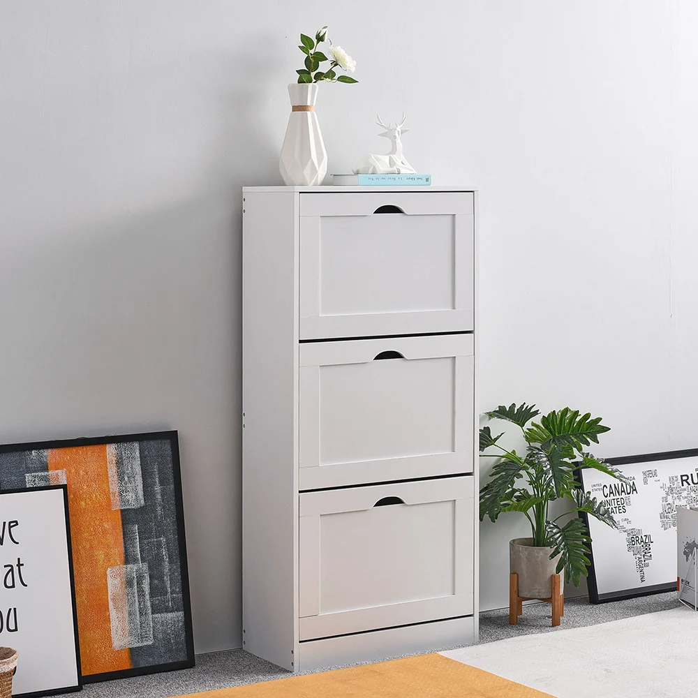 

Panana Home Furniture Livingroom Shoes Storage with 3 Pull down Drawers Cabinet Cupboard White