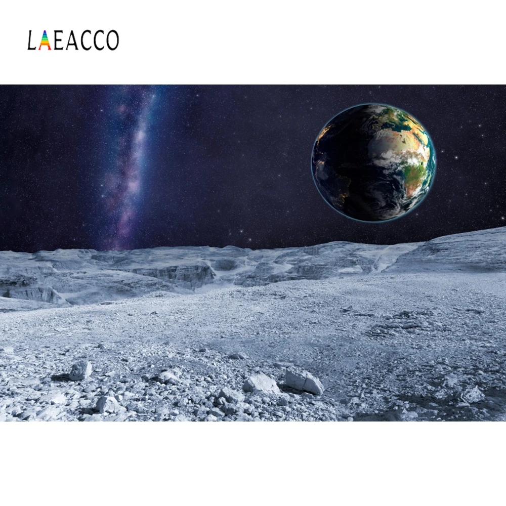 

Laeacco Universe Moon Aerial View Earth Starry Night Photography Backgrounds Customized Photographic Backdrops For Photo Studio