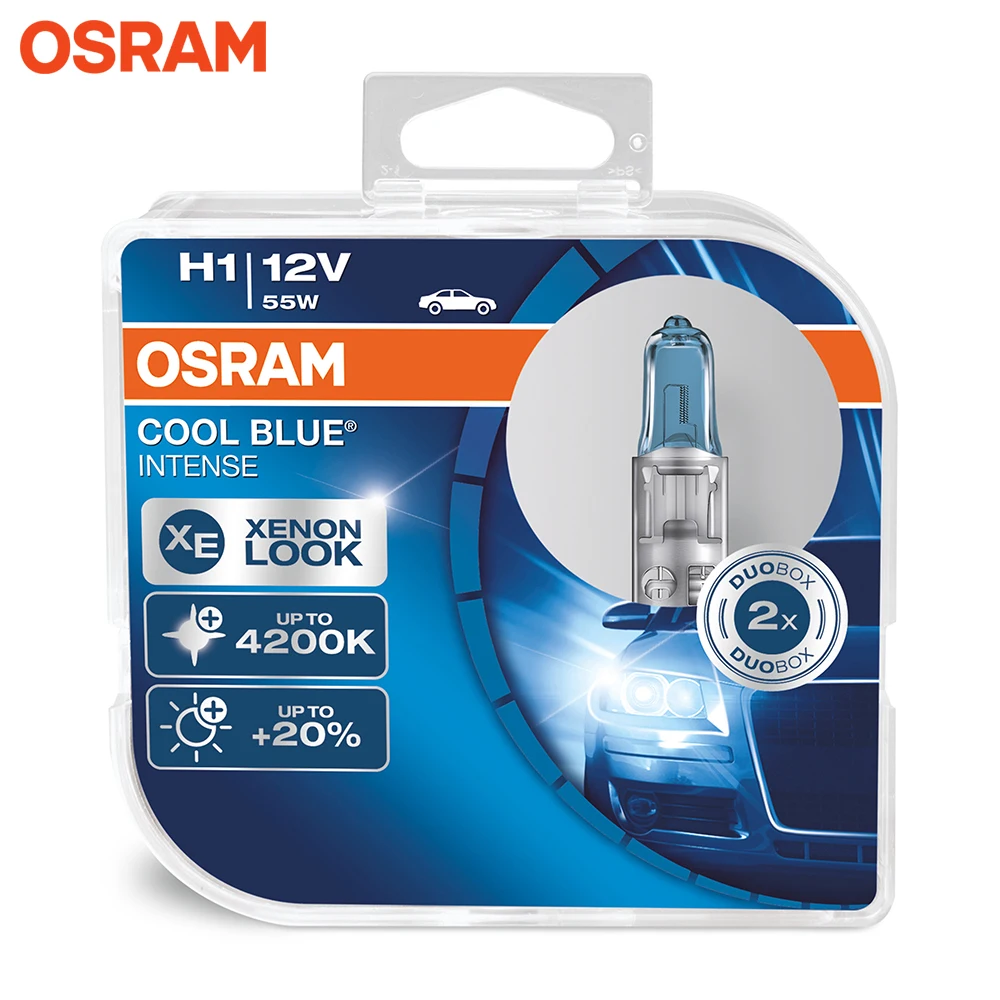 Галогеновая лампа головного света OSRAM COOL BLUE INTENSE H1 цвет голубовато-белый 12В 55Вт 4200K(2 шт