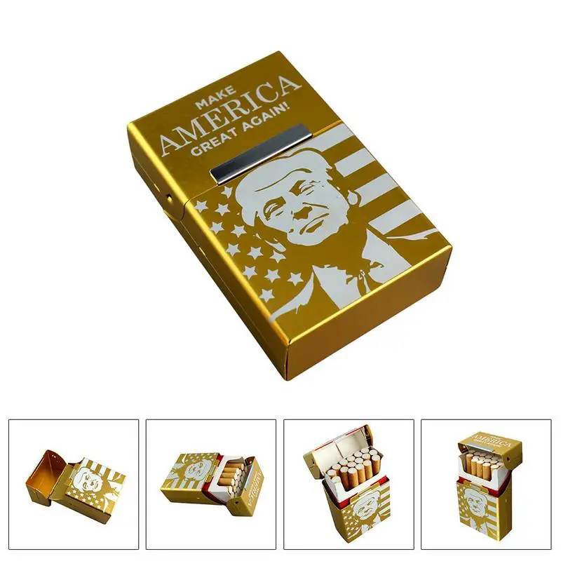 

1pcs American Trump Smoking Cigarettes Aluminum Cigarette Case Cigar Tobacco Holder Pocket Box Storage Container Gift Box
