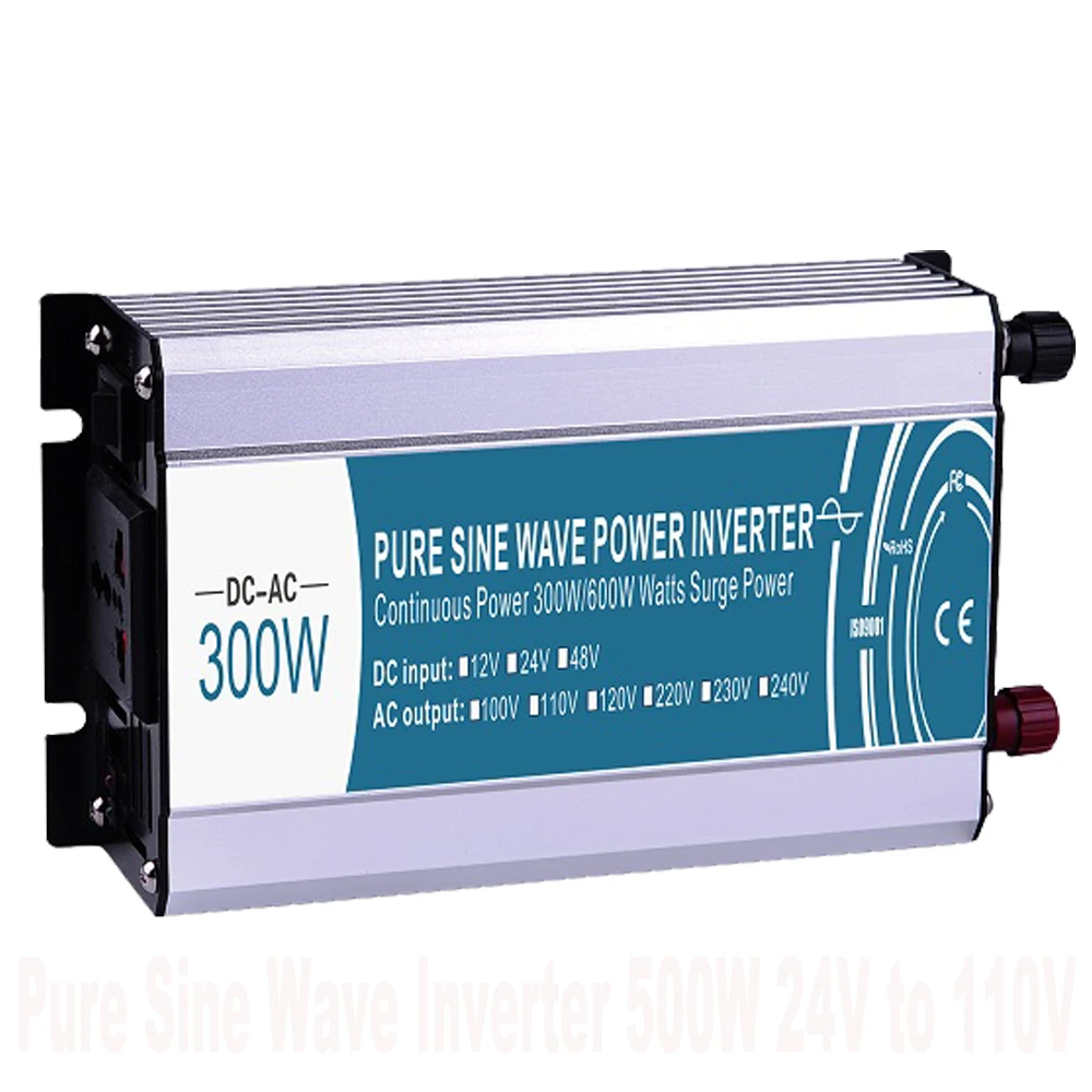 Европейская розетка чистый синусоидальный инвертор 300W 600W DC 12V 24V 48V to AC 110V 220V Smart