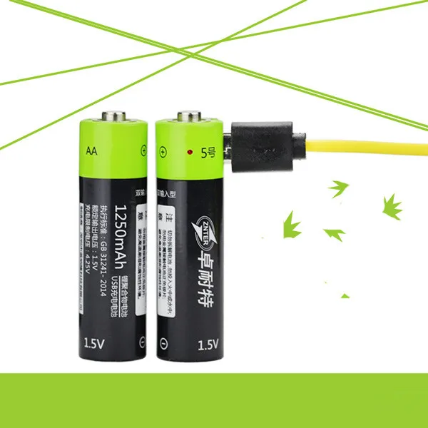 ZNTER 4 шт 1 5 V 1250mAh USB перезаряжаемая AA Li Po батарея быстрая зарядка литий полимерная