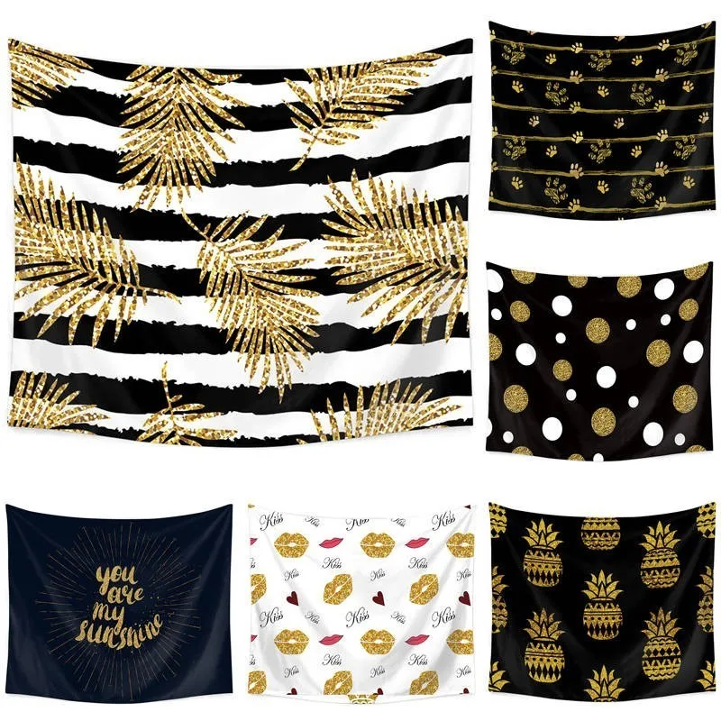 

110*130cm Black Gold Pineapple Wall Cloth Tapestry Polyester Hanging Wall Carpet Decorative Tablecloth Blanket Home Decor 60025
