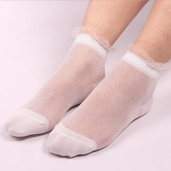 

Ruffle Glitter Ankles Socks Little Fairy Thin Fashion Women Spring Summer Shiny Thin Casual Girls Sexy Black Transparent Socks