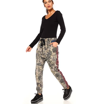 

Trousers baggy flowers and ribbon Scottish box - 029484 FELT TROUSERS WOMAN WOMEN LONG TROUSERS LENGH