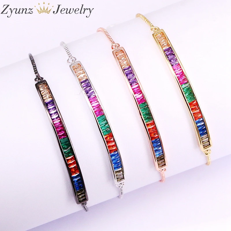 

10PCS ZYZ336-6864 Oblong Curved Bar Cubic Zirconia CZ Zircon Crystal Adjustable Bracelets for Women