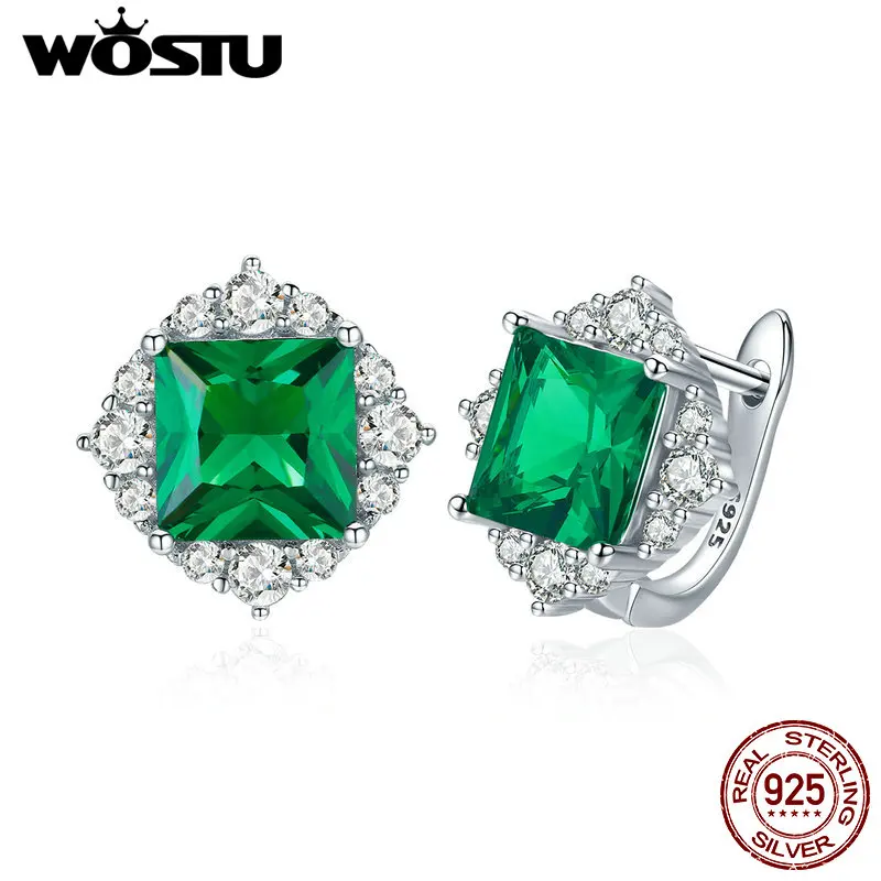 WOSTU, новинка, модные 925 пробы, серебряные, зеленые, Аврора, маленькие серьги-гвоздики, циркониевые серьги для женщин, свадебные Винтажные Ювелирные изделия CQE540